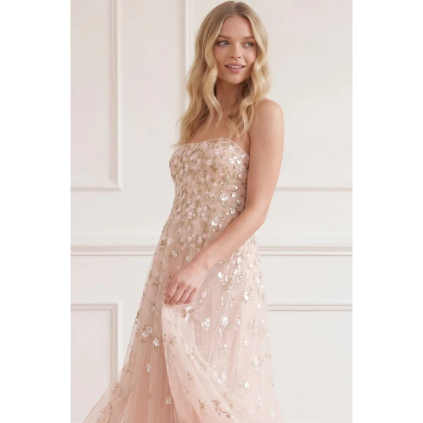 Needle & Thread Meadow Ditsy Cami Ankle Gown in Opal/Peach - Dresses - British Luxury Evening Wear at Luxury Shoes 