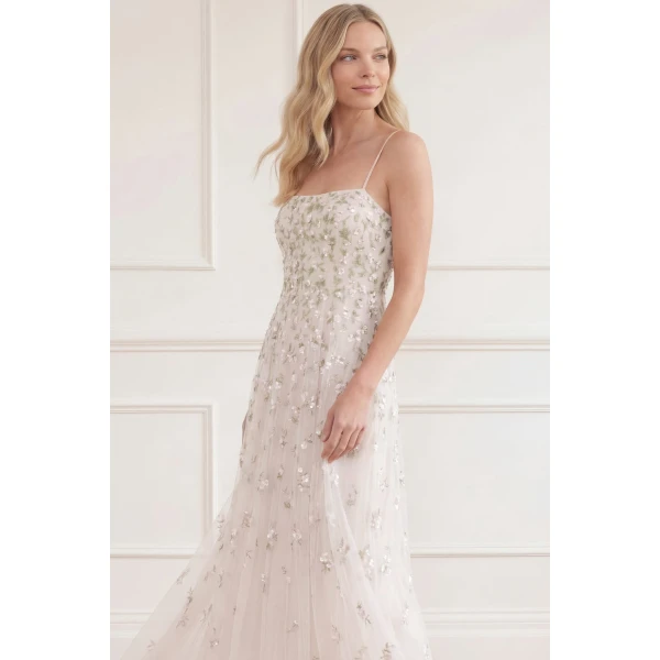 Needle & Thread Meadow Ditsy Cami Gown in Swan White/Peach - Dresses - British Luxury Evening Wear at Luxury Shoes 