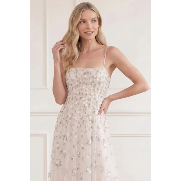 Needle & Thread Meadow Ditsy Cami Gown in Swan White/Peach - Dresses - British Luxury Evening Wear at Luxury Shoes 