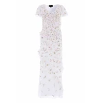 Needle & Thread Meadow Ditsy Georgette Gown in Swan White/Peach - Dresses - British Luxury Evening Wear at Luxury Shoes 