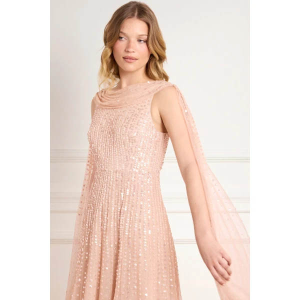 Needle & Thread Moonlight Sequin Ankle Gown in Biscuit - Dresses - British Luxury Evening Wear at Luxury Shoes 