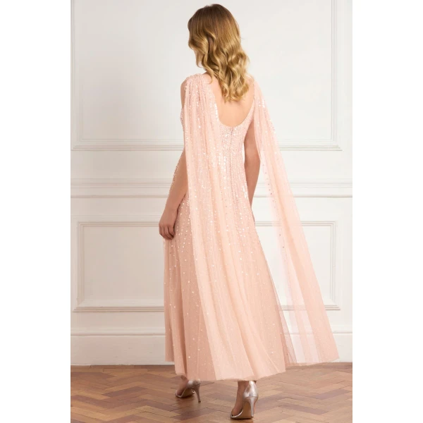 Needle & Thread Moonlight Sequin Ankle Gown in Biscuit - Dresses - British Luxury Evening Wear at Luxury Shoes 