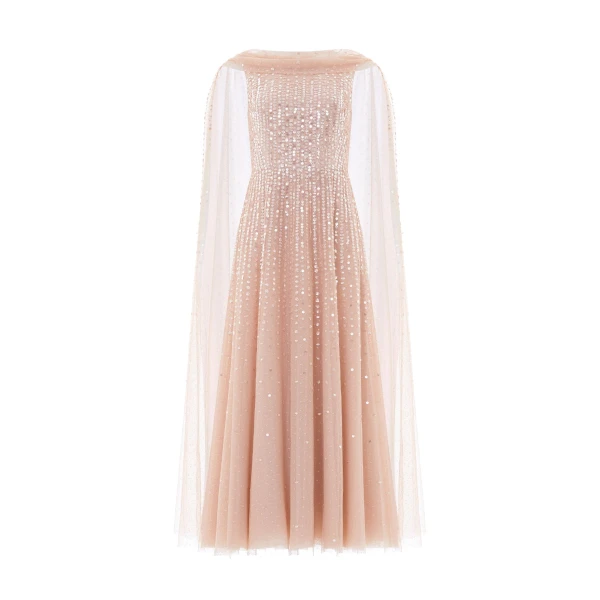 Needle & Thread Moonlight Sequin Ankle Gown in Biscuit - Dresses - British Luxury Evening Wear at Luxury Shoes 