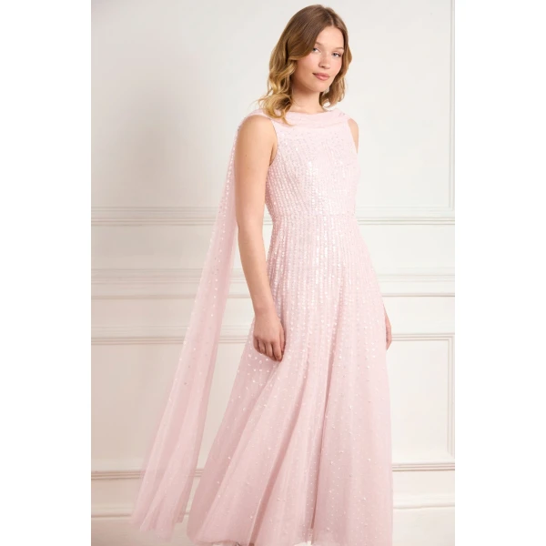 Needle & Thread Moonlight Sequin Ankle Gown in Shell - Dresses - British Luxury Evening Wear at Luxury Shoes 