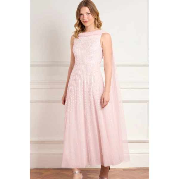 Needle & Thread Moonlight Sequin Ankle Gown in Shell - Dresses - British Luxury Evening Wear at Luxury Shoes 