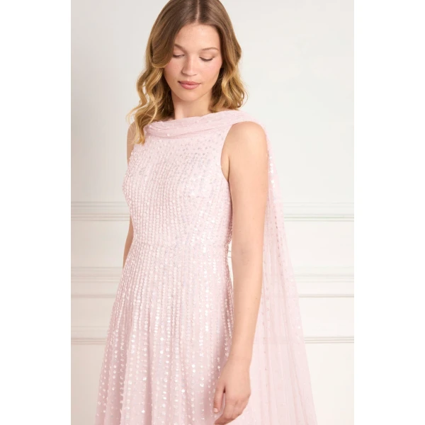Needle & Thread Moonlight Sequin Ankle Gown in Shell - Dresses - British Luxury Evening Wear at Luxury Shoes 