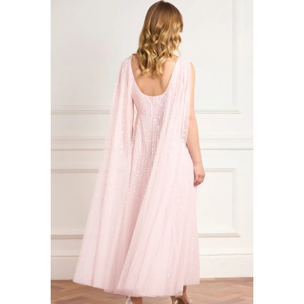 Needle & Thread Moonlight Sequin Ankle Gown in Shell - Dresses - British Luxury Evening Wear at Luxury Shoes 