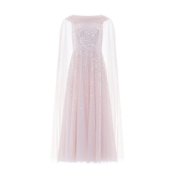 Needle & Thread Moonlight Sequin Ankle Gown in Shell - Dresses - British Luxury Evening Wear at Luxury Shoes 