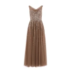Needle & Thread Moonlight Sequin Cowl Neck Ankle Gown in Cocoa/Tawny - Dresses - British Luxury Evening Wear at Luxury Shoes 