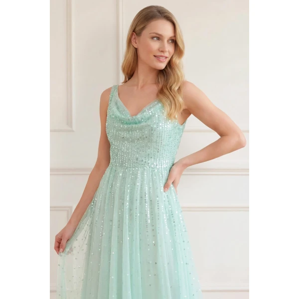Needle & Thread Moonlight Sequin Cowl Neck Ankle Gown in Soft Mint - Dresses - British Luxury Evening Wear at Luxury Shoes 