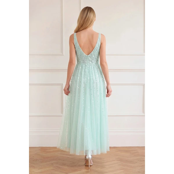 Needle & Thread Moonlight Sequin Cowl Neck Ankle Gown in Soft Mint - Dresses - British Luxury Evening Wear at Luxury Shoes 