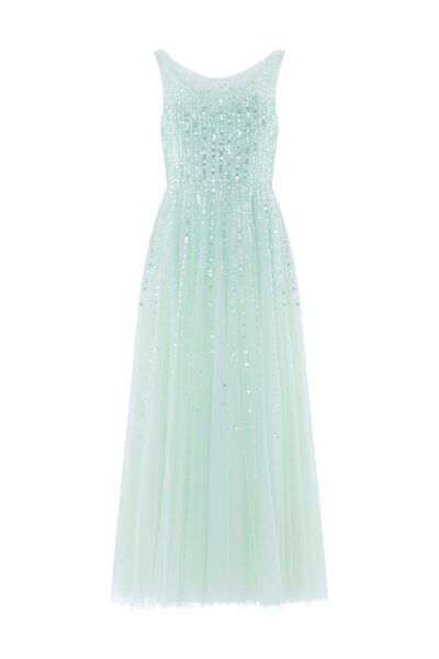 Needle & Thread Moonlight Sequin Cowl Neck Ankle Gown in Soft Mint - Dresses - British Luxury Evening Wear at Luxury Shoes 