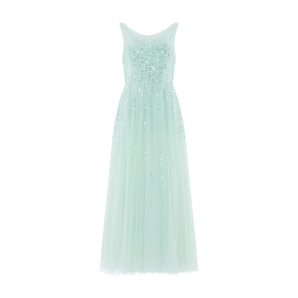 Needle & Thread Moonlight Sequin Cowl Neck Ankle Gown in Soft Mint - Dresses - British Luxury Evening Wear at Luxury Shoes 