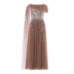 Needle & Thread Moonlight Sequin Draped Gown in Cocoa/Tawny - Dresses - British Luxury Evening Wear at Luxury Shoes 