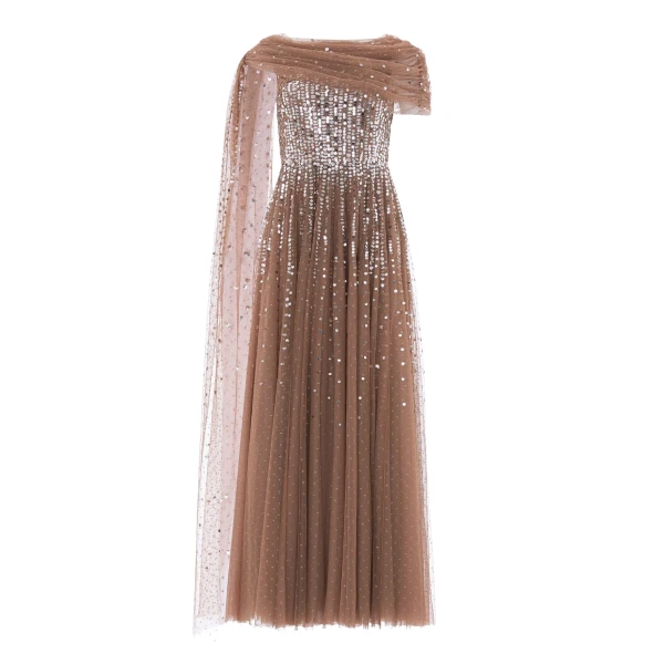 Needle & Thread Moonlight Sequin Draped Gown in Cocoa/Tawny - Dresses - British Luxury Evening Wear at Luxury Shoes 