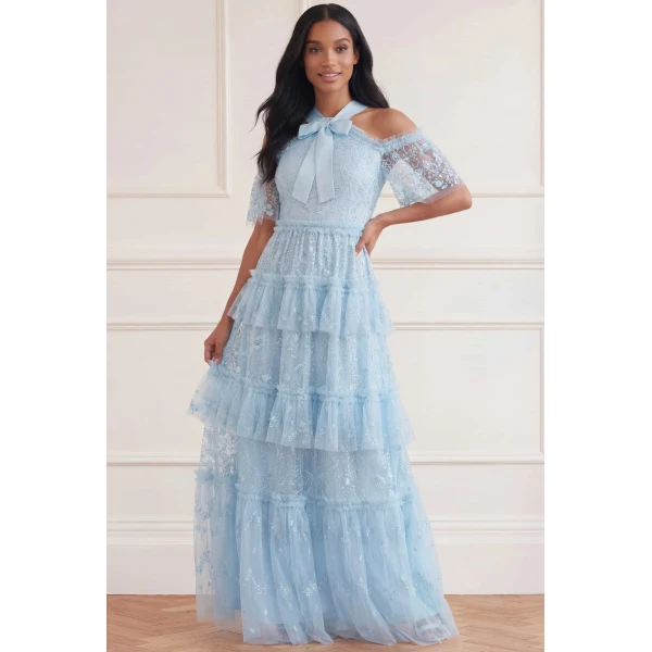 Needle & Thread Primrose Gown in Aqua - Dresses - British Luxury Evening Wear at Luxury Shoes 