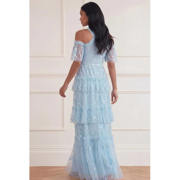 Needle & Thread Primrose Gown in Aqua - Dresses - British Luxury Evening Wear at Luxury Shoes 