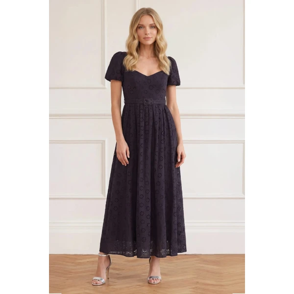 Needle & Thread Romilly Cotton Broderie Ankle Gown in Jet Black - Dresses - British Luxury Evening Wear at Luxury Shoes 
