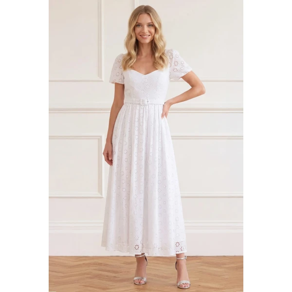 Needle & Thread Romilly Cotton Broderie Ankle Gown in Optic White - Dresses - British Luxury Evening Wear at Luxury Shoes 