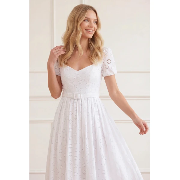 Needle & Thread Romilly Cotton Broderie Ankle Gown in Optic White - Dresses - British Luxury Evening Wear at Luxury Shoes 