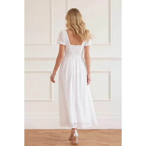 Needle & Thread Romilly Cotton Broderie Ankle Gown in Optic White - Dresses - British Luxury Evening Wear at Luxury Shoes 