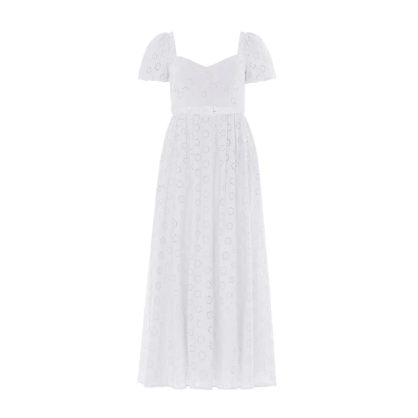 Needle & Thread Romilly Cotton Broderie Ankle Gown in Optic White - Dresses - British Luxury Evening Wear at Luxury Shoes 