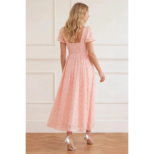 Needle & Thread Romilly Cotton Broderie Ankle Gown in Pale Pink/White - Dresses - British Luxury Evening Wear at Luxury Shoes 