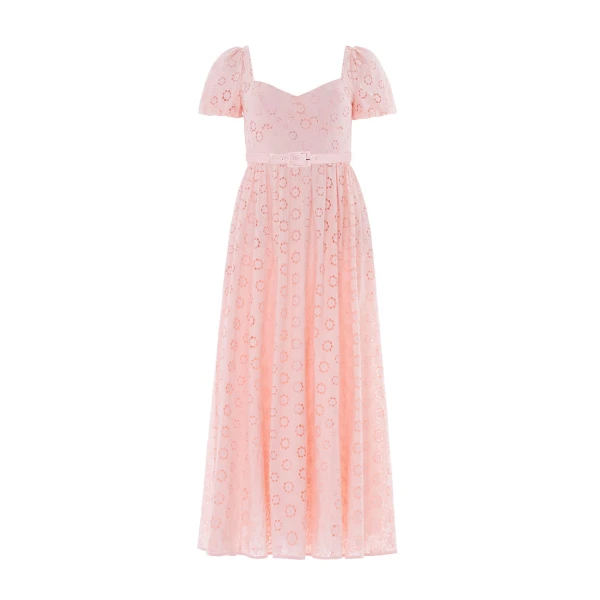 Needle & Thread Romilly Cotton Broderie Ankle Gown in Pale Pink/White - Dresses - British Luxury Evening Wear at Luxury Shoes 