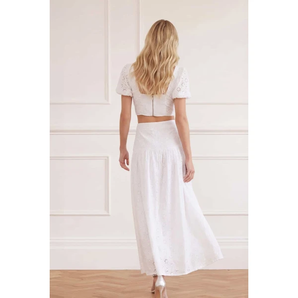 Needle & Thread Romilly Cotton Broderie Ankle Skirt in Optic White - Skirts - British Luxury Evening Wear at Luxury Shoes 