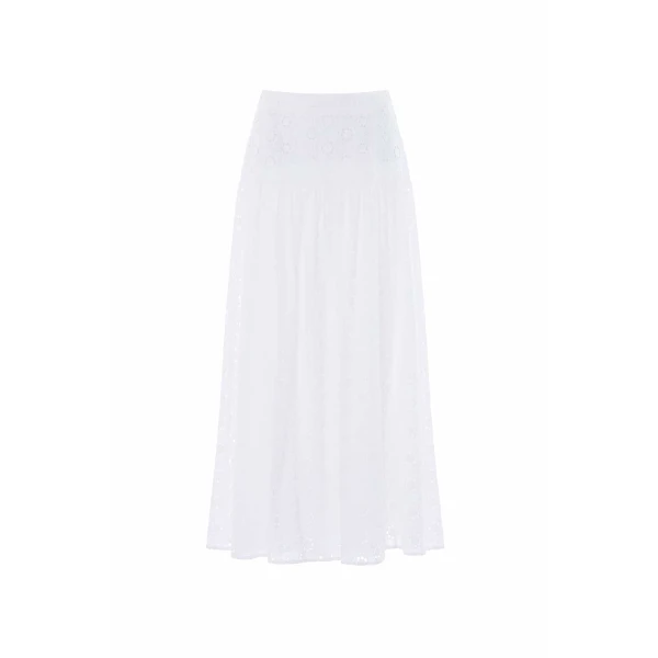 Needle & Thread Romilly Cotton Broderie Ankle Skirt in Optic White - Skirts - British Luxury Evening Wear at Luxury Shoes 