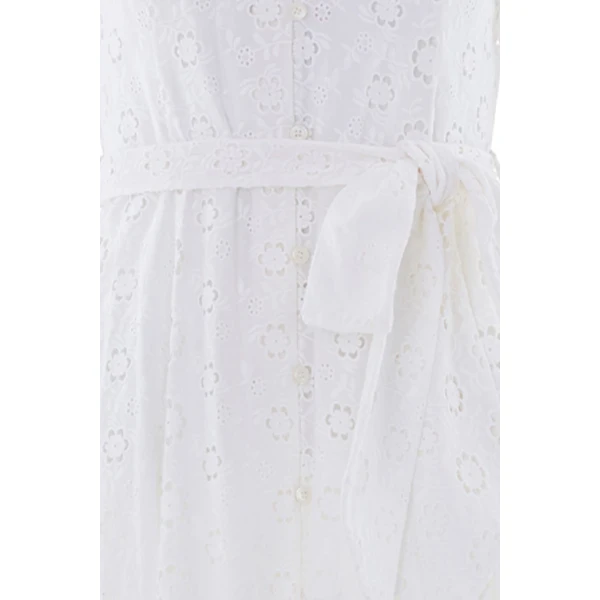 Needle & Thread Romilly Cotton Broderie Long Sleeve Shirt Dress in Optic White - Dresses - British Luxury Evening Wear at Luxury Shoes 