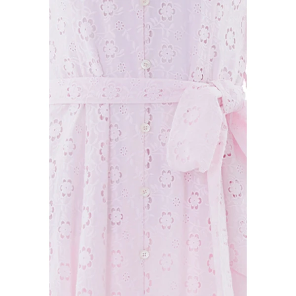 Needle & Thread Romilly Cotton Broderie Long Sleeve Shirt Dress in Shell - Dresses - British Luxury Evening Wear at Luxury Shoes 