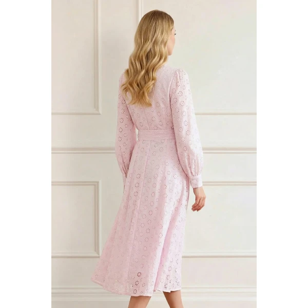Needle & Thread Romilly Cotton Broderie Long Sleeve Shirt Dress in Shell - Dresses - British Luxury Evening Wear at Luxury Shoes 