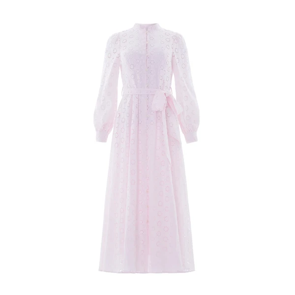 Needle & Thread Romilly Cotton Broderie Long Sleeve Shirt Dress in Shell - Dresses - British Luxury Evening Wear at Luxury Shoes 