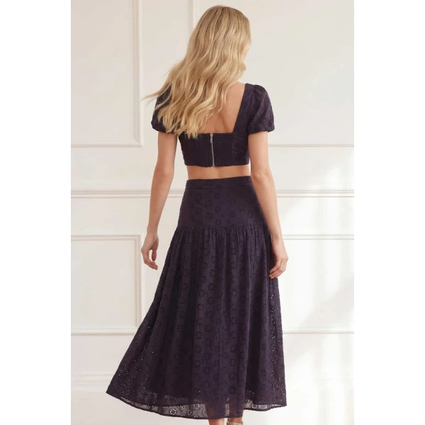 Needle & Thread Romilly Cotton Broderie Top in Jet Black - Tops - British Luxury Evening Wear at Luxury Shoes 