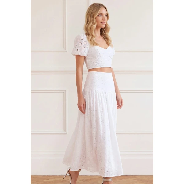 Needle & Thread Romilly Cotton Broderie Top in Optic White - Tops - British Luxury Evening Wear at Luxury Shoes 