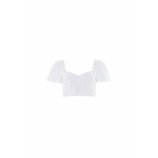 Needle & Thread Romilly Cotton Broderie Top in Optic White - Tops - British Luxury Evening Wear at Luxury Shoes 