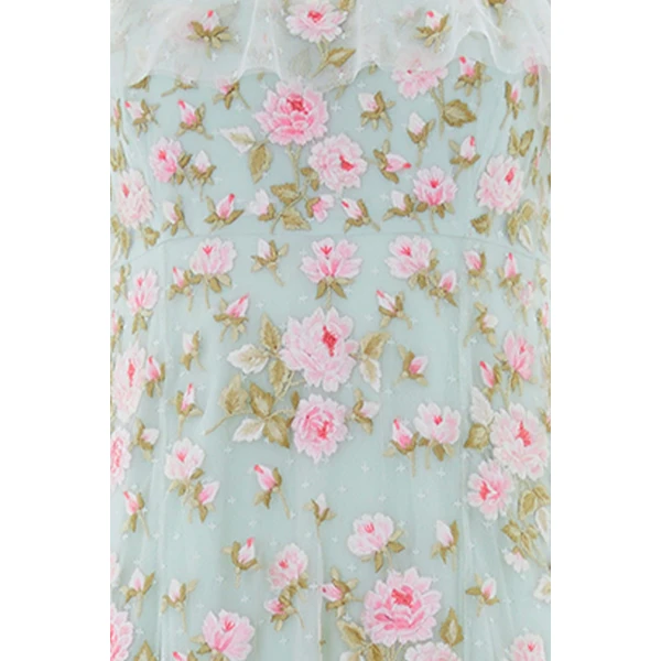Needle & Thread Rose Bloom Cape Gown in Sea Mist - Dresses - British Luxury Evening Wear at Luxury Shoes 