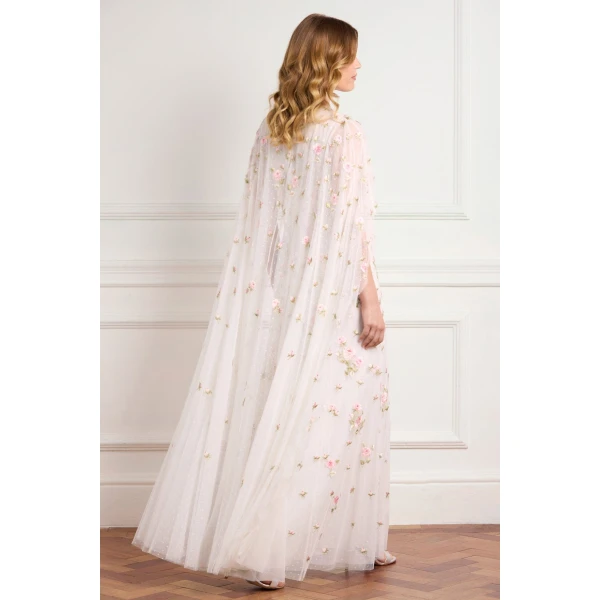 Needle & Thread Rose Bloom Cape Gown in Swan White - Dresses - British Luxury Evening Wear at Luxury Shoes 
