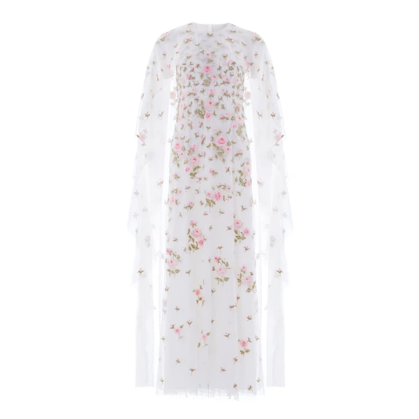 Needle & Thread Rose Bloom Cape Gown in Swan White - Dresses - British Luxury Evening Wear at Luxury Shoes 