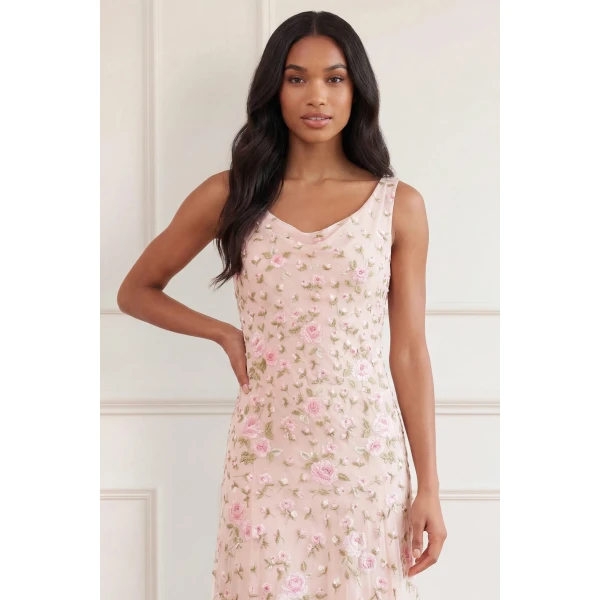 Needle & Thread Rose Bloom Georgette Gown in Shell - Dresses - British Luxury Evening Wear at Luxury Shoes 