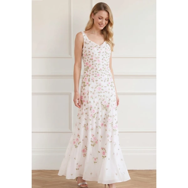 Needle & Thread Rose Bloom Georgette Gown in Swan White - Dresses - British Luxury Evening Wear at Luxury Shoes 