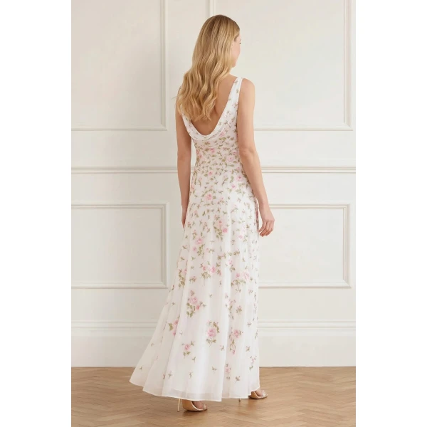 Needle & Thread Rose Bloom Georgette Gown in Swan White - Dresses - British Luxury Evening Wear at Luxury Shoes 