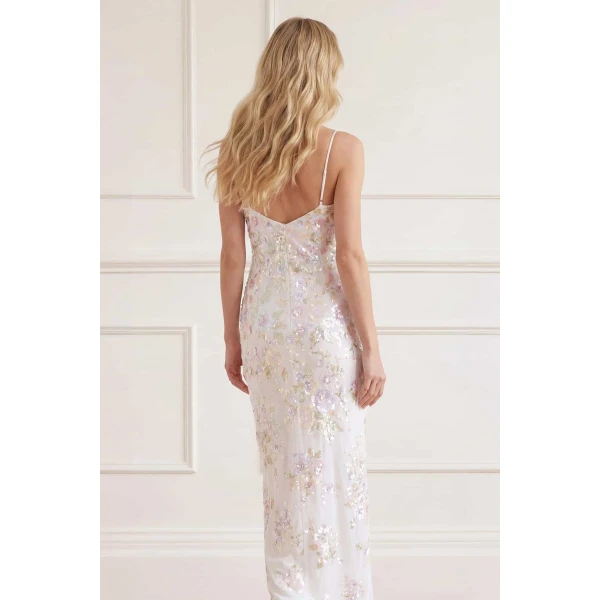 Needle & Thread Sequin Paradise Georgette Cami Gown in Swan White/Multi - Dresses - British Luxury Evening Wear at Luxury Shoes 