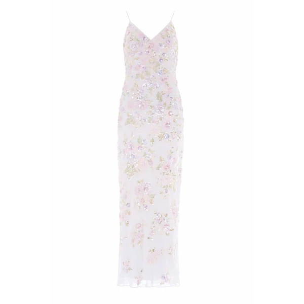Needle & Thread Sequin Paradise Georgette Cami Gown in Swan White/Multi - Dresses - British Luxury Evening Wear at Luxury Shoes 