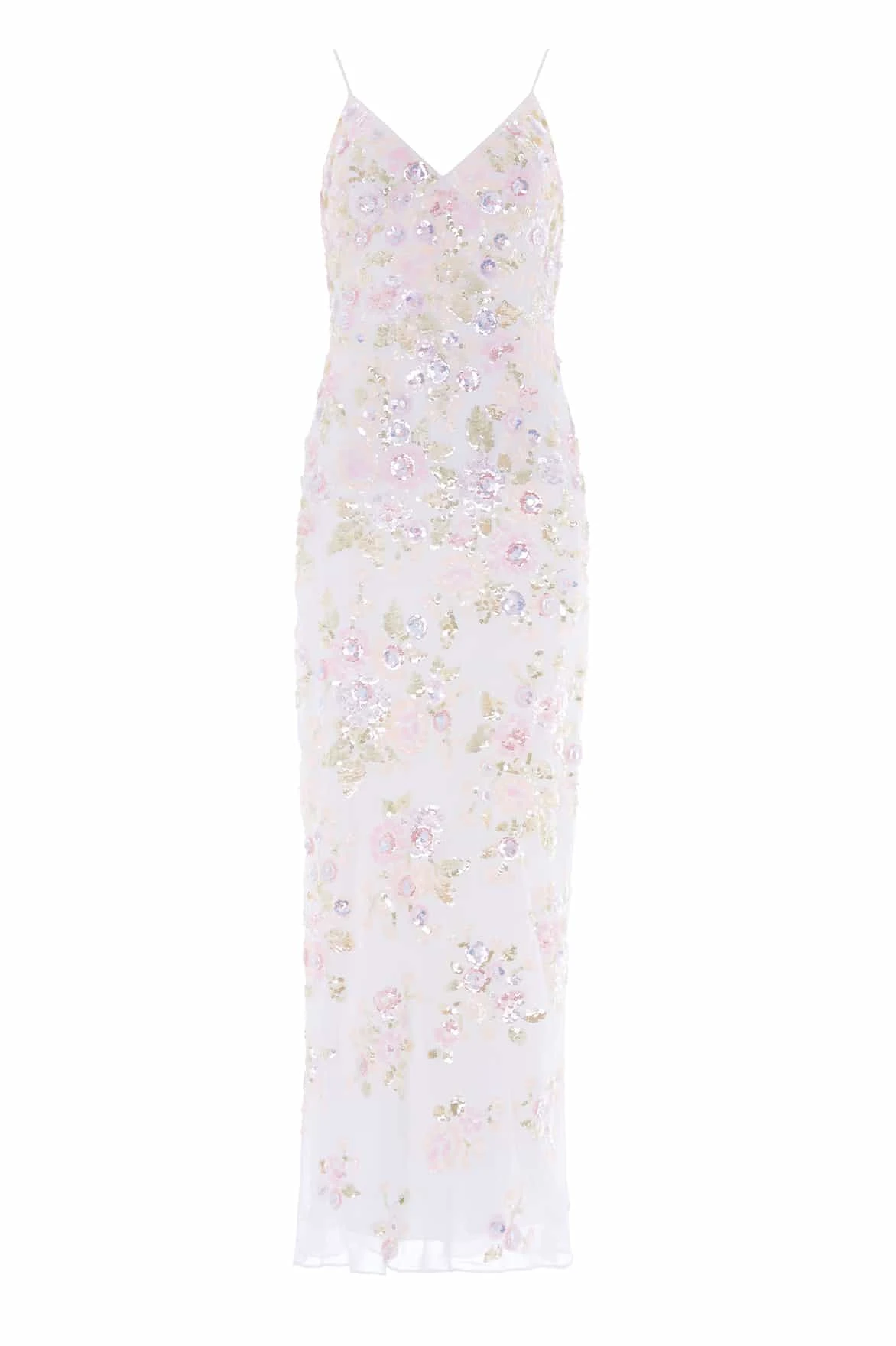 Needle & Thread Sequin Paradise Georgette Cami Gown in Swan White/Multi - Dresses - British Luxury Evening Wear at Luxury Shoes Needle & Thread Sequin Paradise Georgette Cami Gown in Swan White/Multi - Dresses - British Luxury Evening Wear at Luxury Shoes
