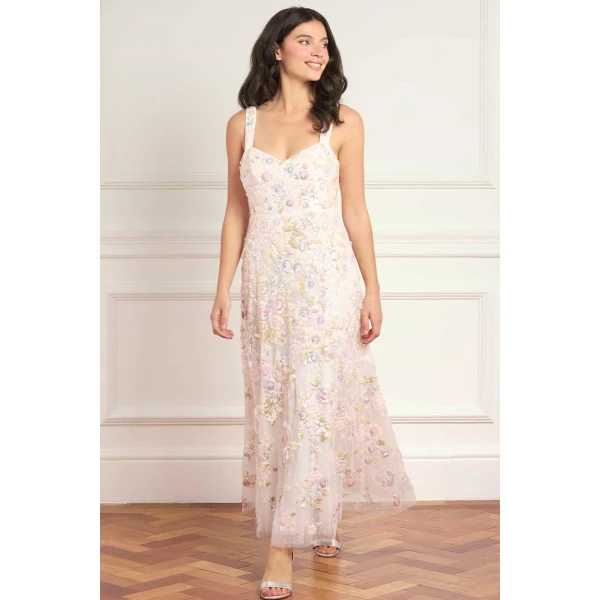 Needle & Thread Sequin Paradise Sweetheart Ankle Gown in Swan White/Multi - Dresses - British Luxury Evening Wear at Luxury Shoes 