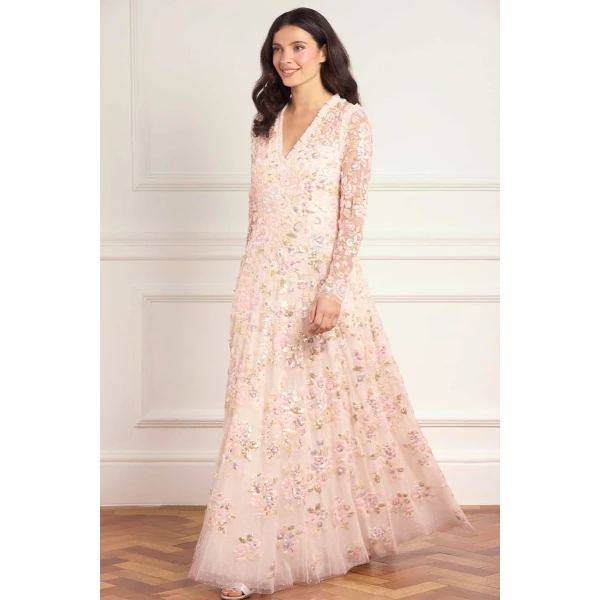 Needle & Thread Sequin Paradise V-Neck Gown in Opal/Multi - Dresses - British Luxury Evening Wear at Luxury Shoes 