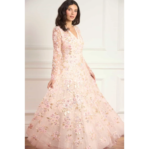 Needle & Thread Sequin Paradise V-Neck Gown in Opal/Multi - Dresses - British Luxury Evening Wear at Luxury Shoes 