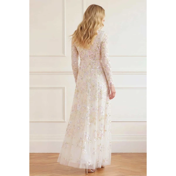 Needle & Thread Sequin Paradise V-Neck Gown in Swan White/Multi - Dresses - British Luxury Evening Wear at Luxury Shoes 